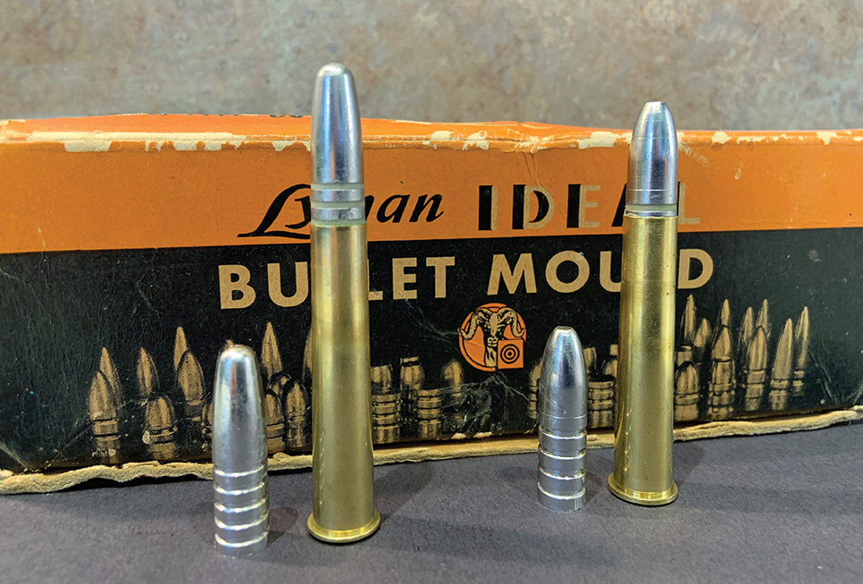 Bullets suitable for a 12-twist 38-50. Paul Jones’s “Money Bullet” on the left and Schauf’s “Easy Money” on the right. For prone silhouette targets and the chickens, respectively.